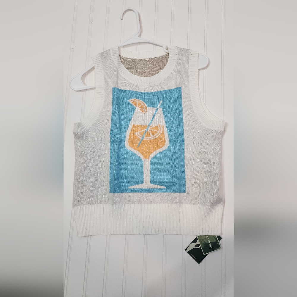 Stylish White Tank Top with Orange Drink Graphic